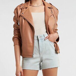 Express Light Wash High Waisted Raw Hem Casual Jean Shorts SZ 2